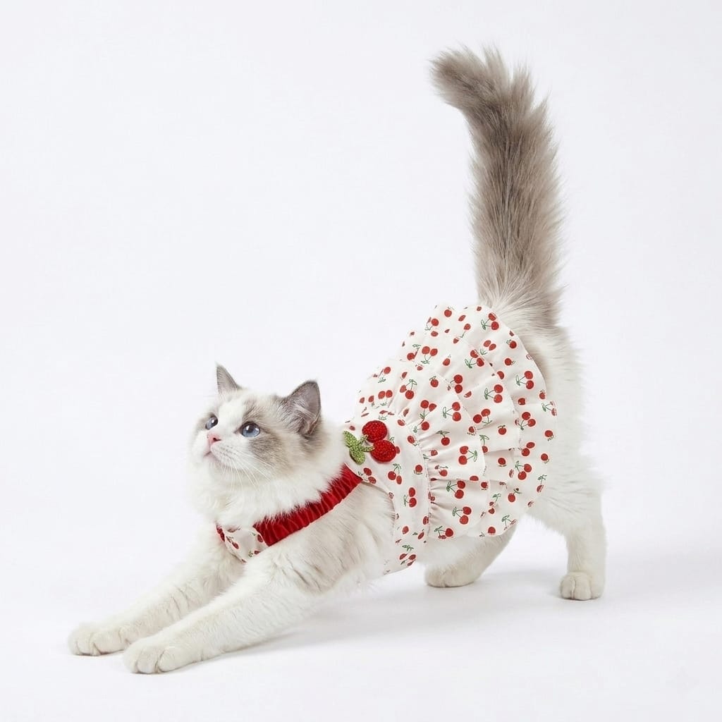 Cherry Blossom Ruffle Cat Summer Dress