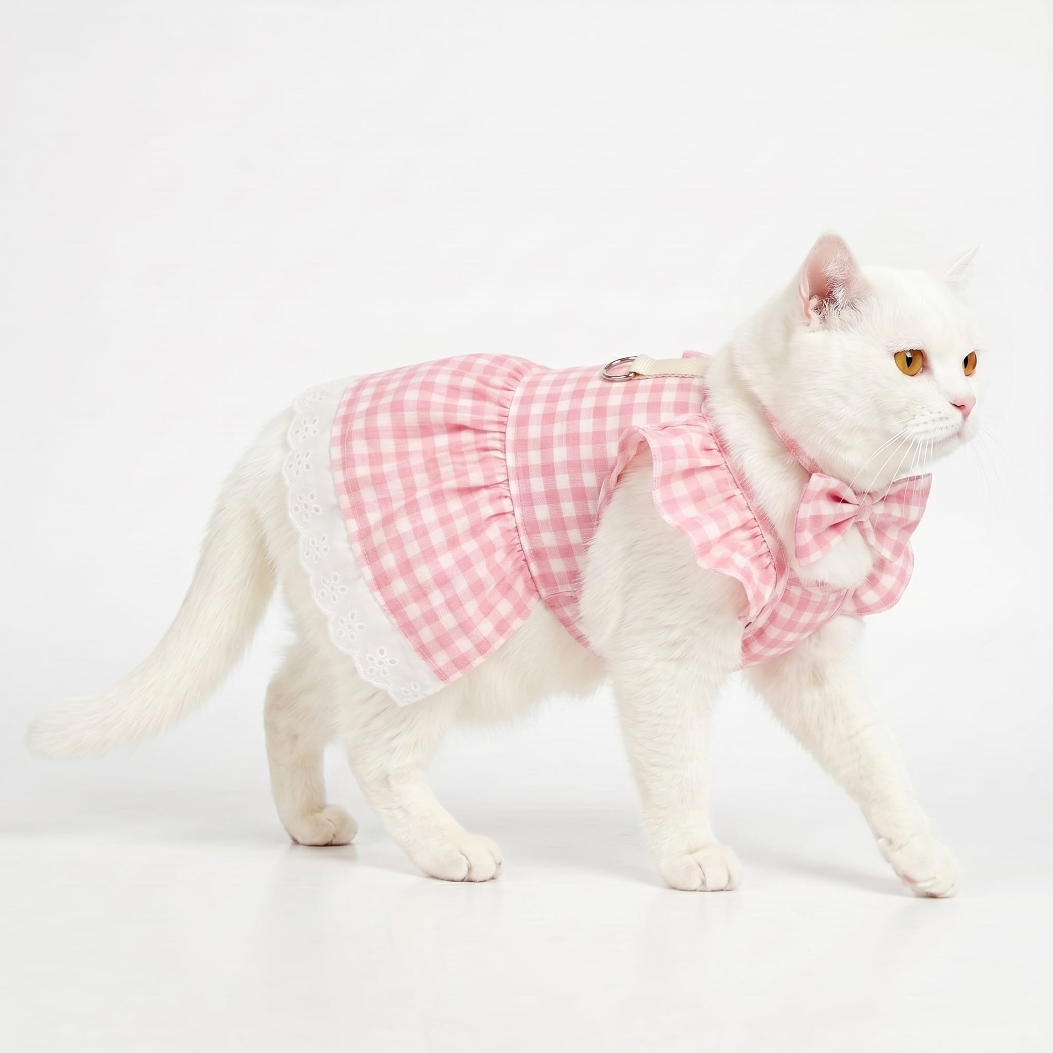 Pink Gingham Bow Boutique Cat Dress