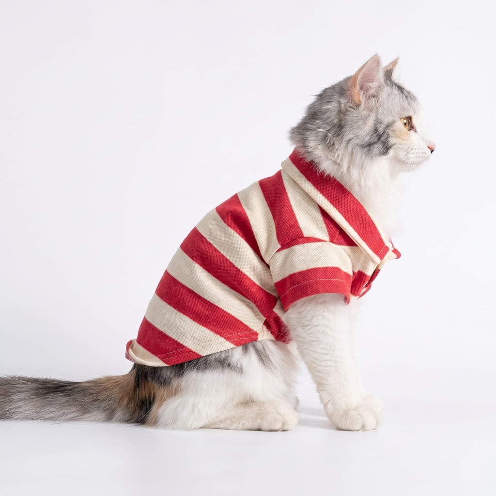 Vintage Stripe Cat Polo Shirt