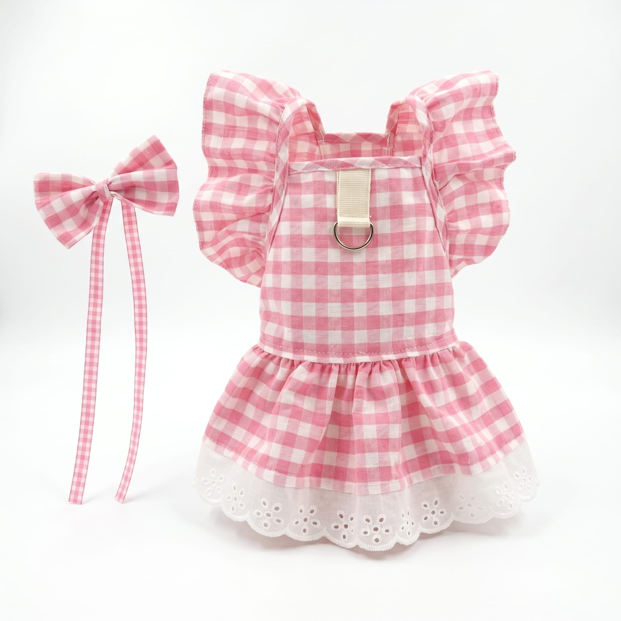 Pink Gingham Bow Boutique Cat Dress