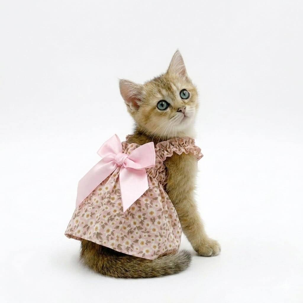Elegant Floral Bow Cat Princess Dress