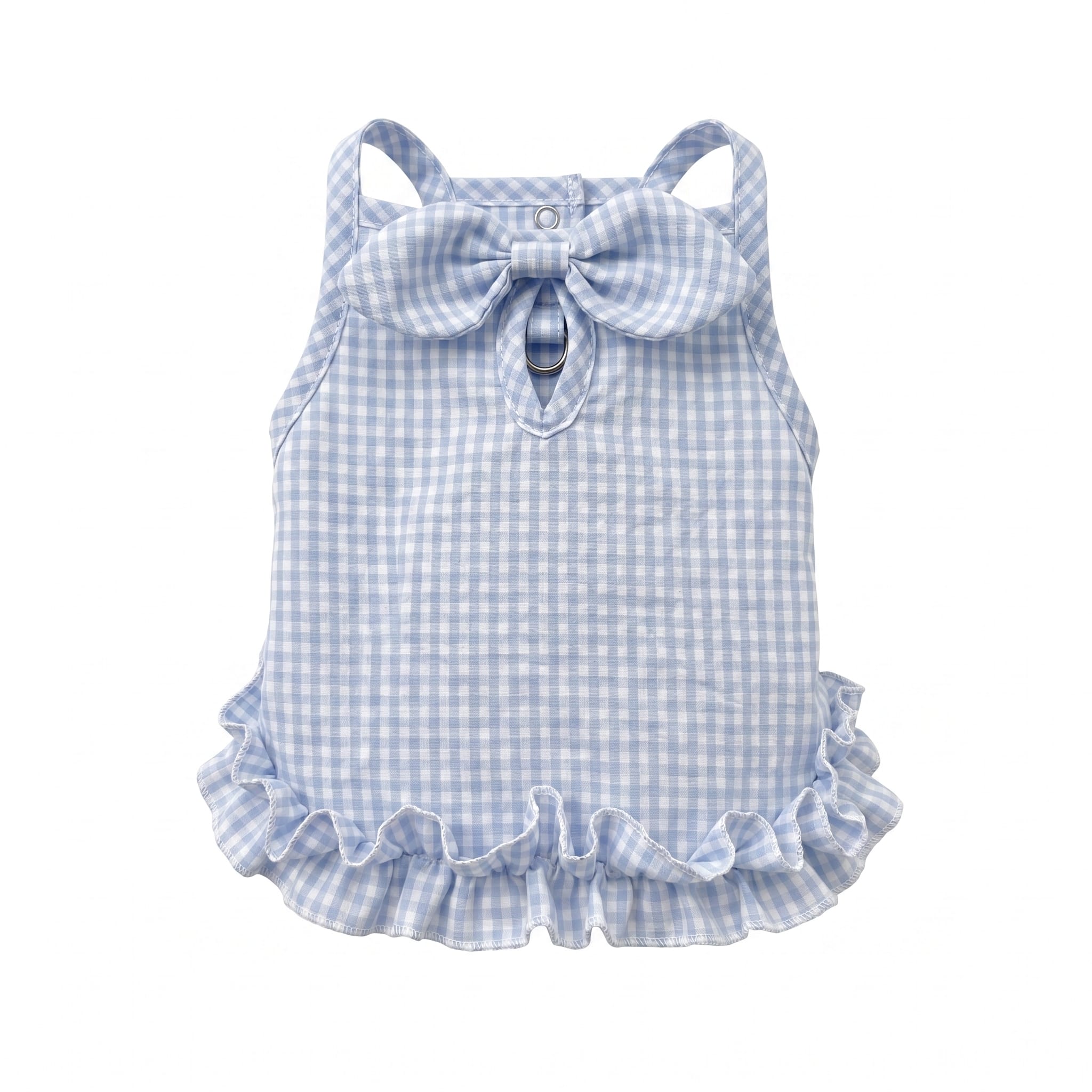 Blue Gingham Ruffle Cat Summer Dress