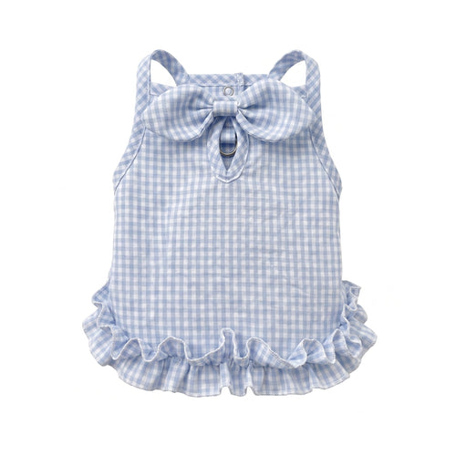Blue Gingham Ruffle Cat Summer Dress