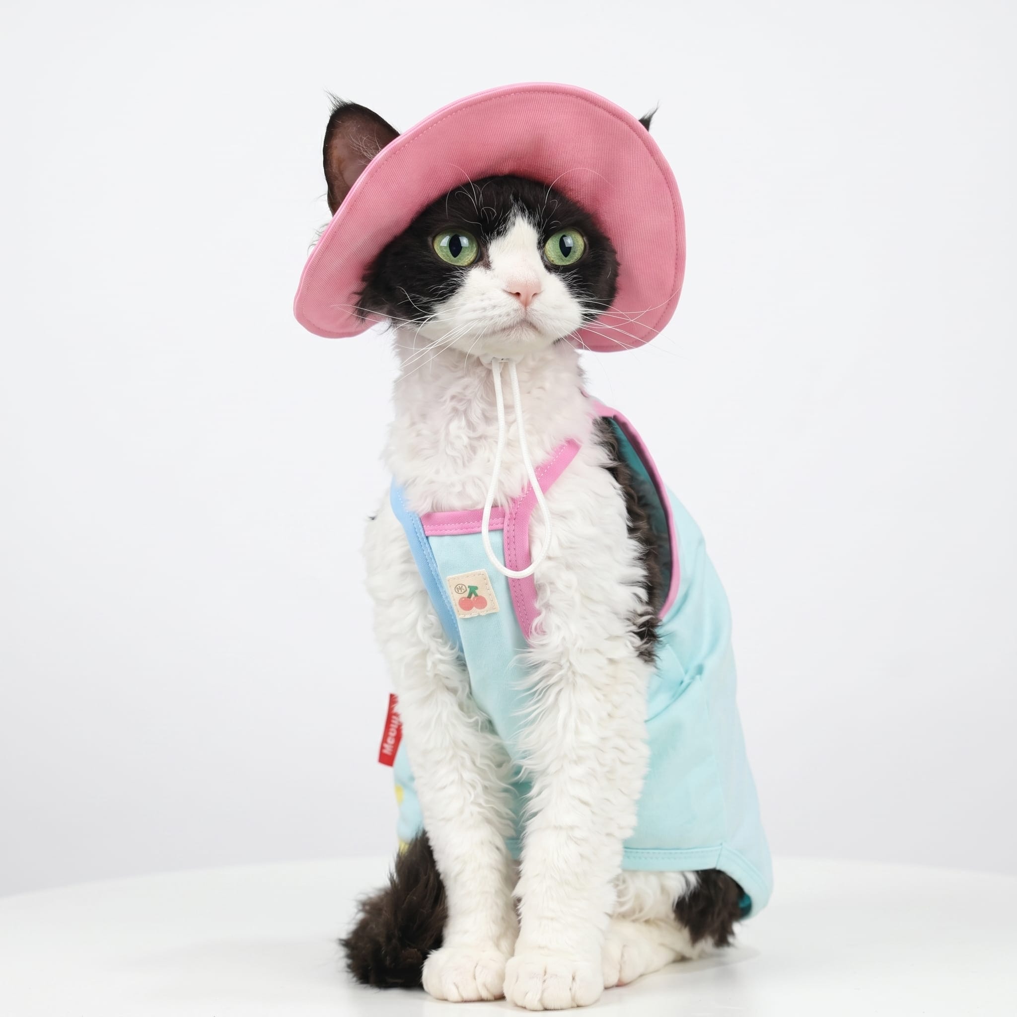 Pastel Cherry Cat Sun Hat & Tank Top Set