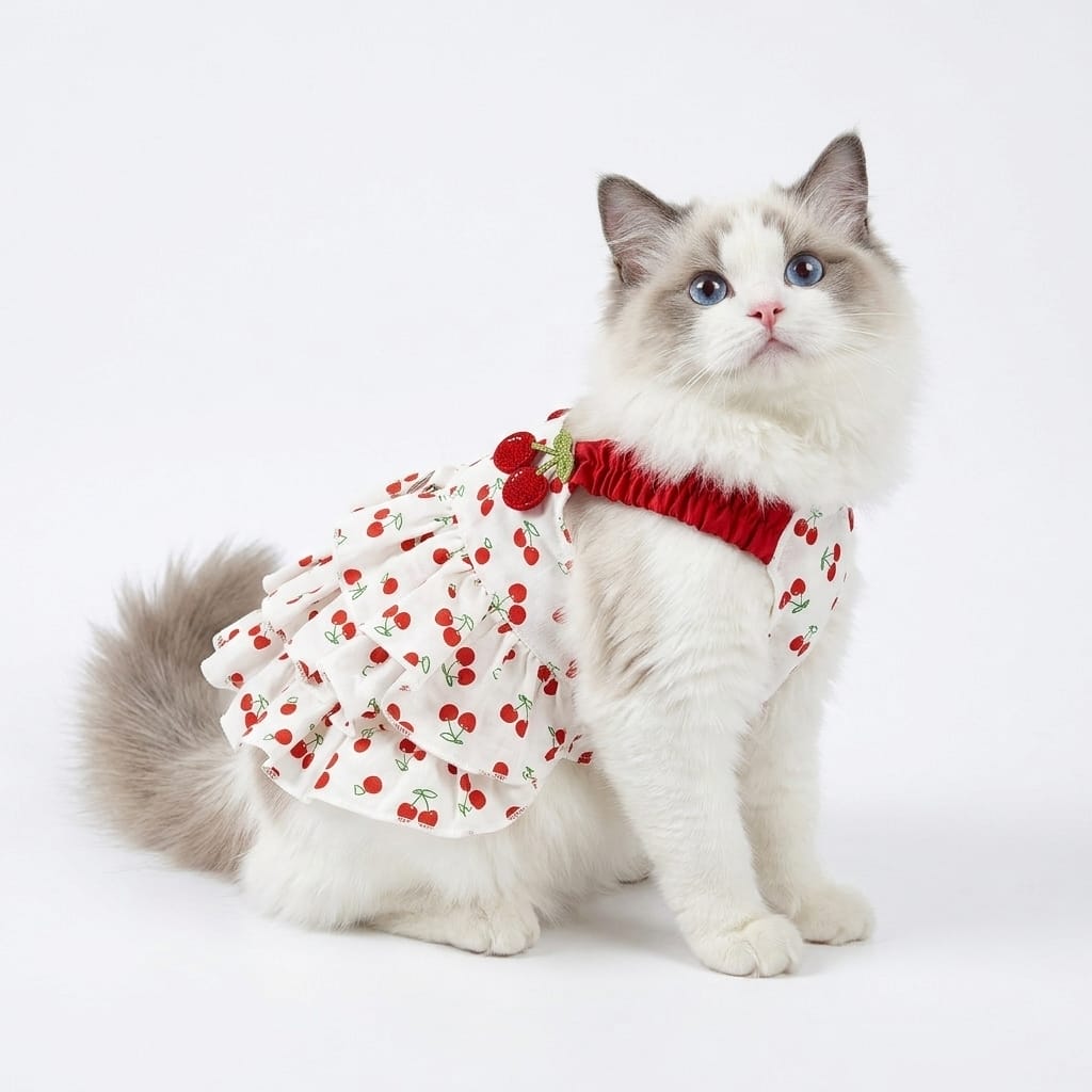 Cherry Blossom Ruffle Cat Summer Dress