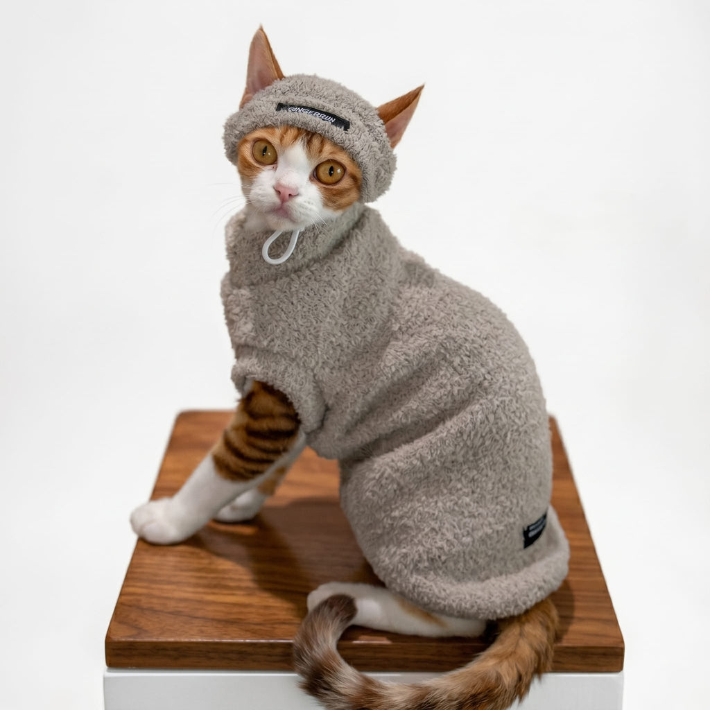 Ultra-Soft Teddy Fleece Cat Sweater with Hood