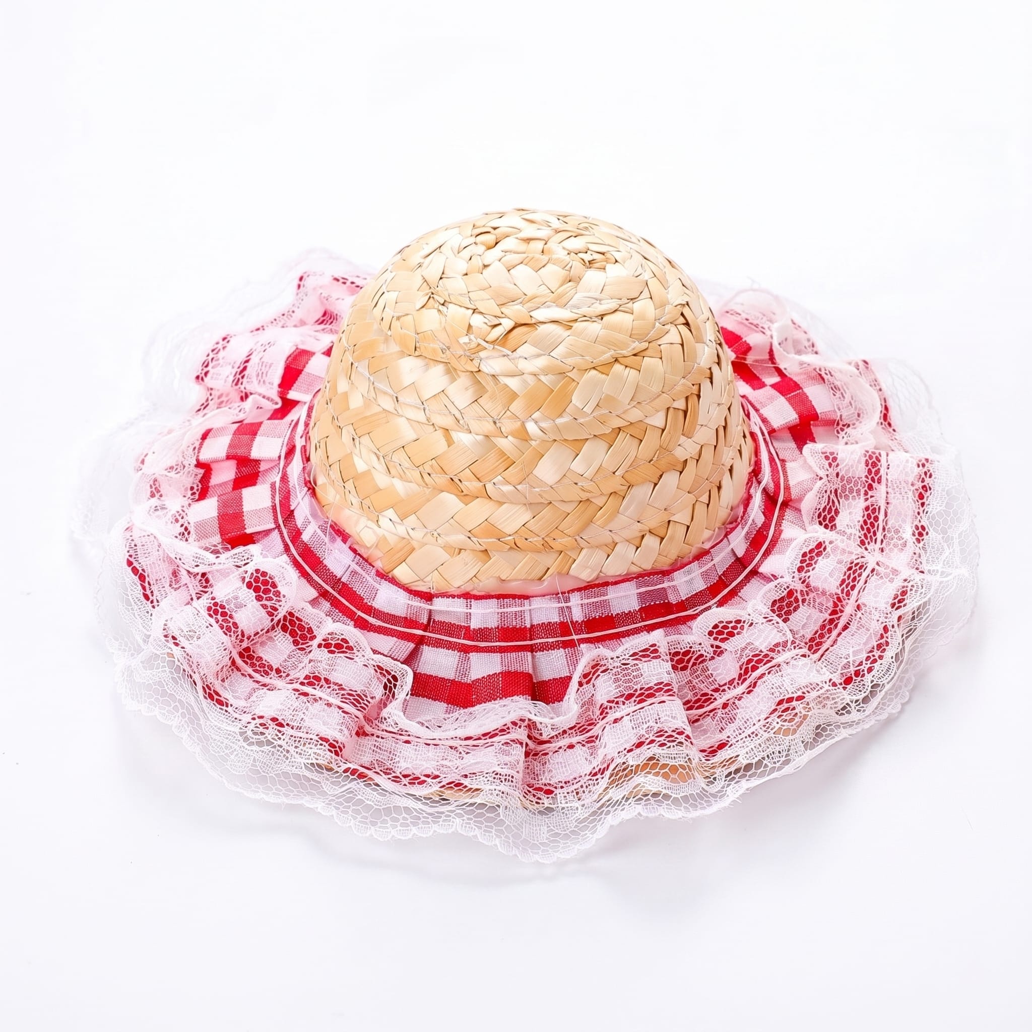 Boutique Straw Cat Hat with Gingham Bow Accent