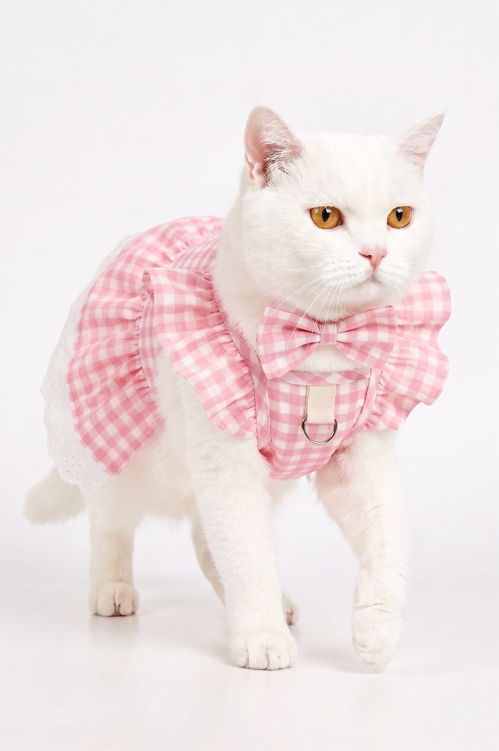 Pink Gingham Bow Boutique Cat Dress