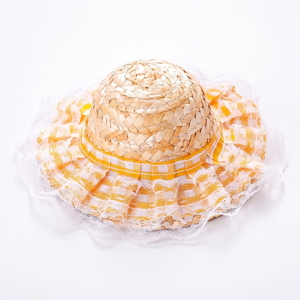 Boutique Straw Cat Hat with Gingham Bow Accent