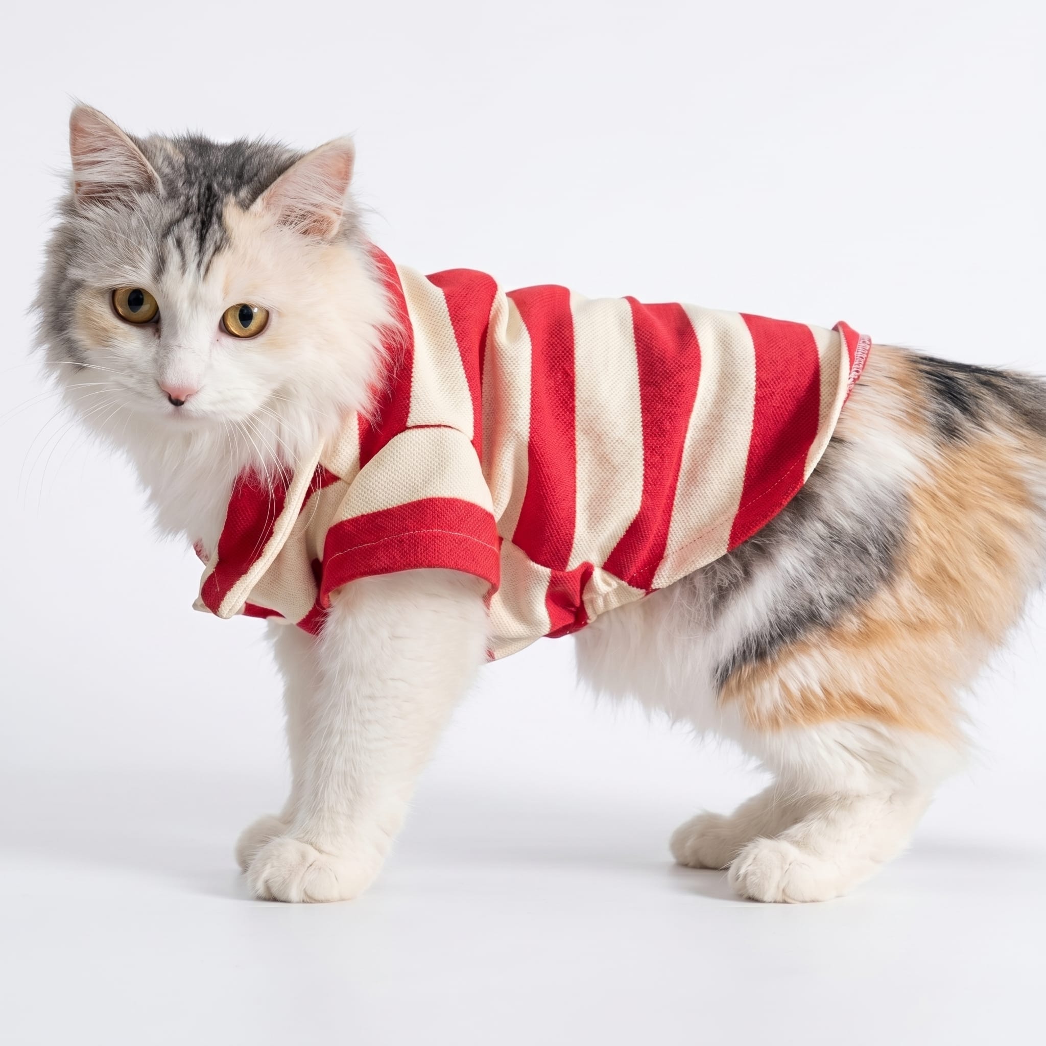 Vintage Stripe Cat Polo Shirt