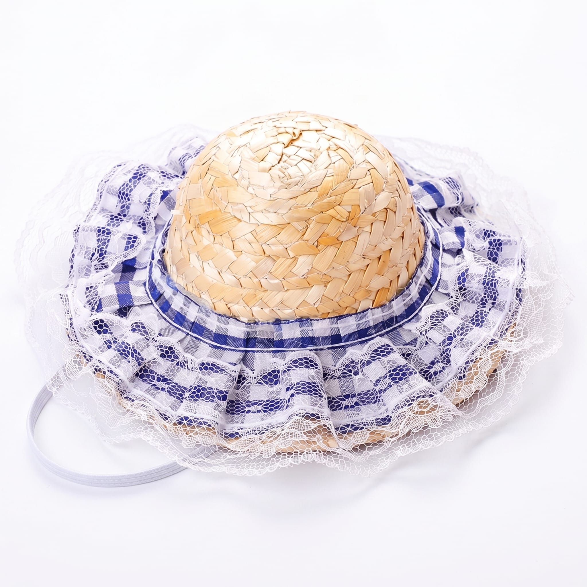 Boutique Straw Cat Hat with Gingham Bow Accent
