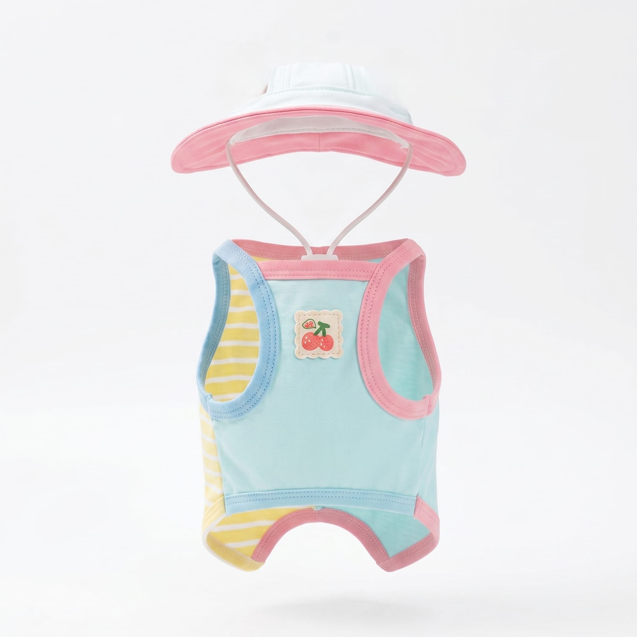 Pastel Cherry Cat Sun Hat & Tank Top Set